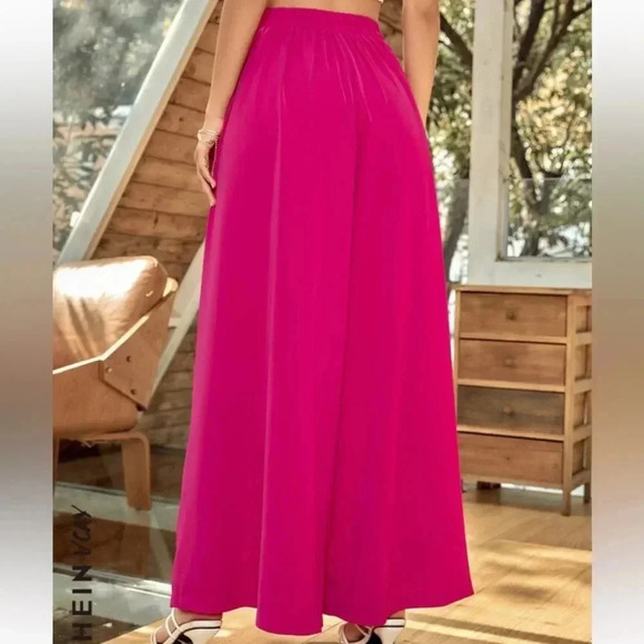 NWT SHEIN VCAY Wide Leg Pants Chiffon Bright Pink Size XL Palazzo Pockets NEW - Picture 2 of 11